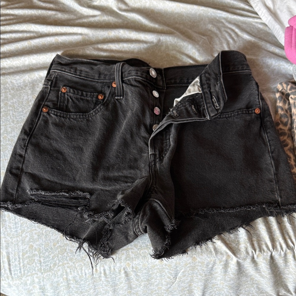 Black Distressed Denim Shorts LEVIS